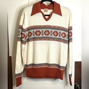 Vintage Lancashire Sportswear Cream, Orange , & Brown Knit Pullover Sweater